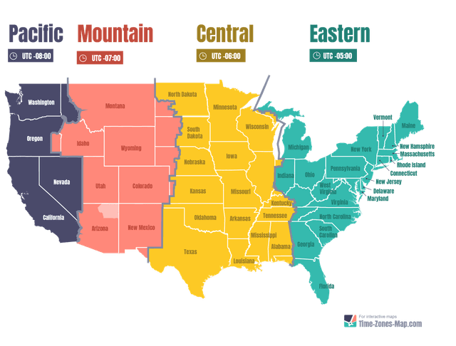 US Map with Timezones