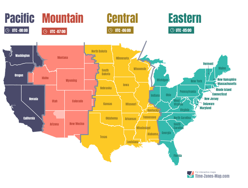 US Map with color for each timezone