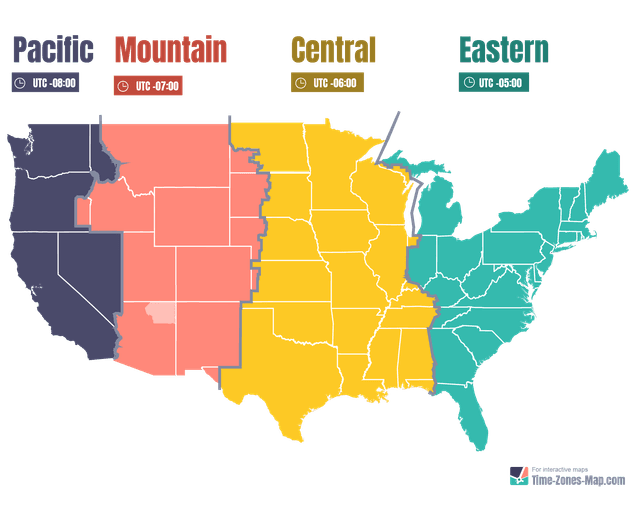 US Map with timezones