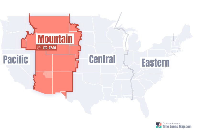 US Map highlighting Mountain timezone without state names