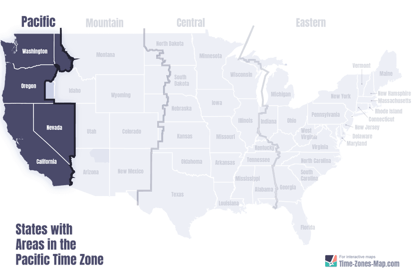 US Map highlighting Pacific timezone