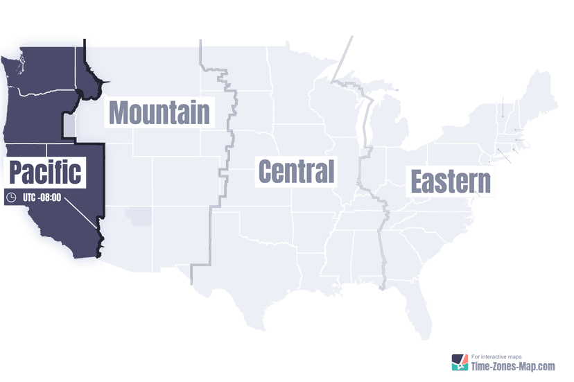 US Map highlighting Pacific timezone without state names