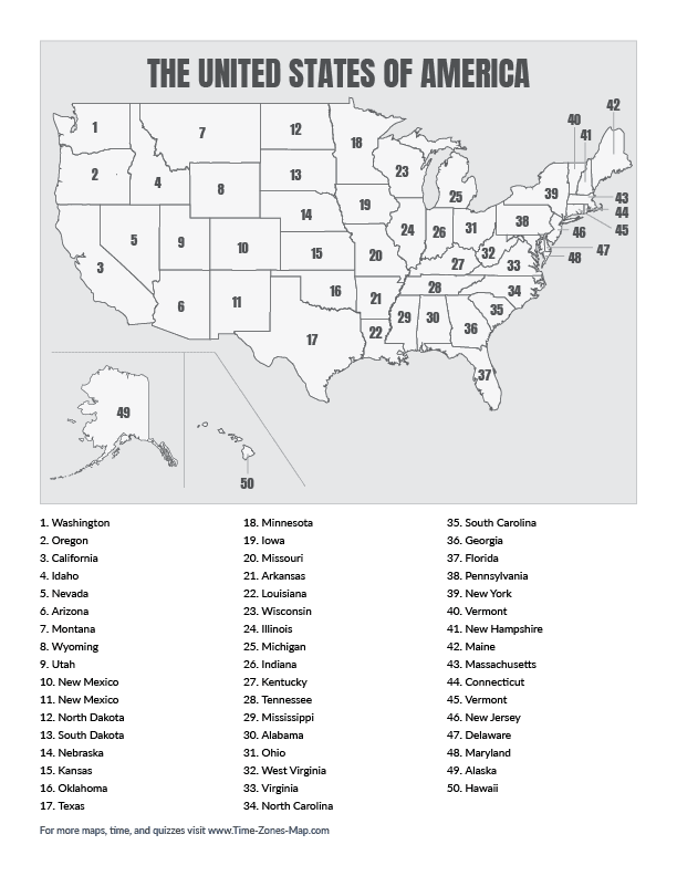 Blank map of the USA with state names