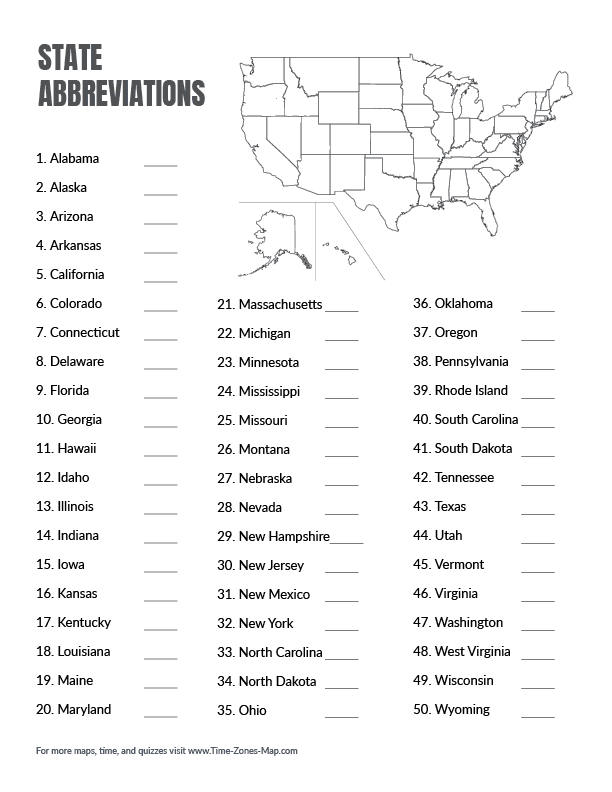 Blank map of the USA with state names