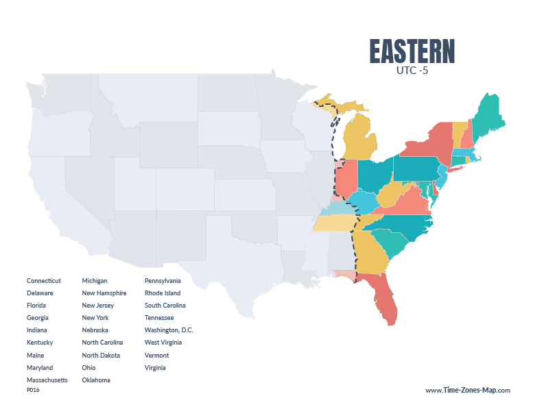us map highlighting Eastern timezone without state names
