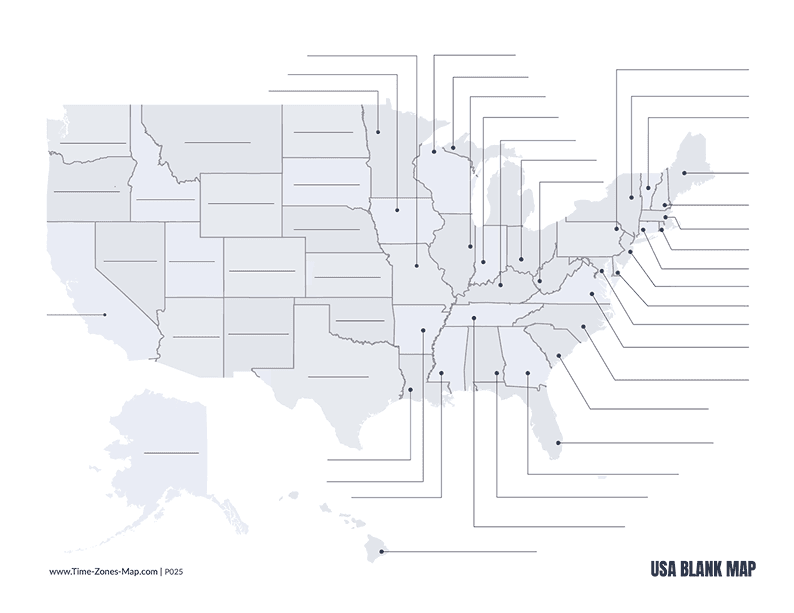 Blank map of the USA with lines for state names