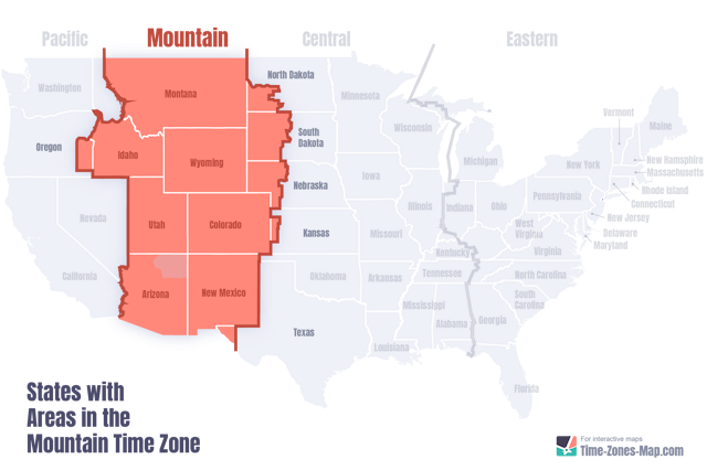 US Map highlighting Mountain timezone