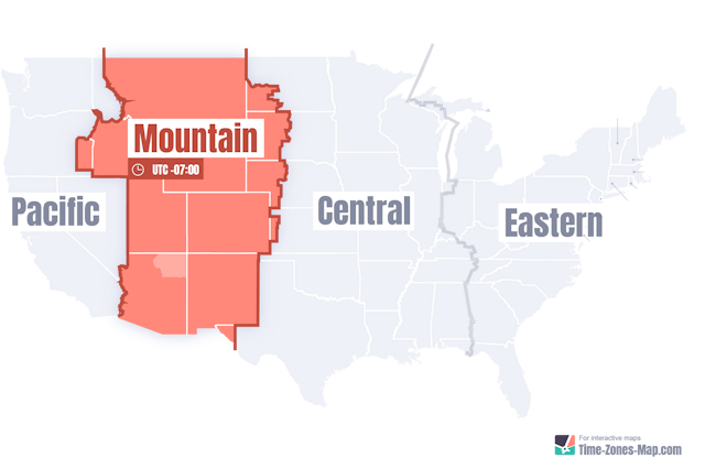 US Map highlighting Mountain timezone without state names