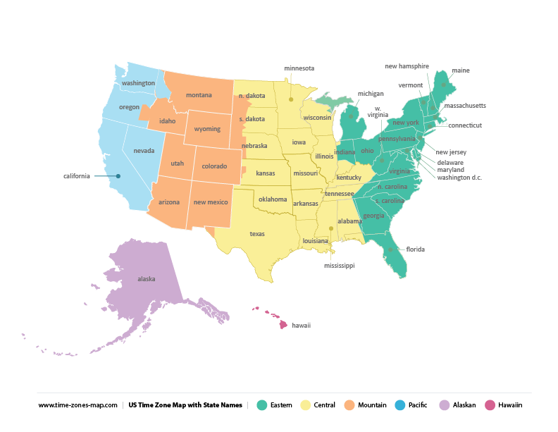 Printable Time Zone Map Usa With Cities - United States Map