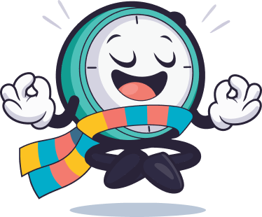 Timey mascot meditating