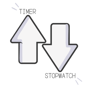 Up and down arrows representing timer and stopwatch